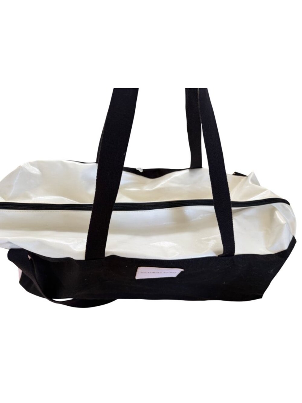 Victorias Secret Black & White Canvas Tote/Shoulder Bag With Adjustable Strap - Picture 3 of 16